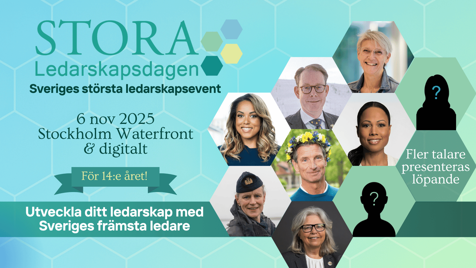 Stora Ledarskapsdagen - inspiration en banner på Stora Ledarskapsdagen där man ser talare, datum 6 nov 2025 och plats Stockholm Waterfront